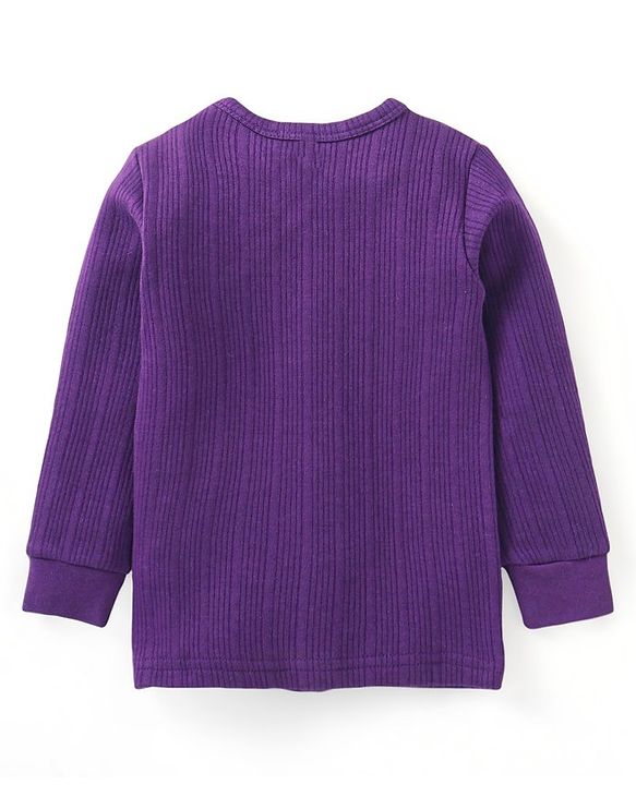 Babyhug Full Sleeves Front Open  Thermal Vest & Pant Set Solid Colour - Purple