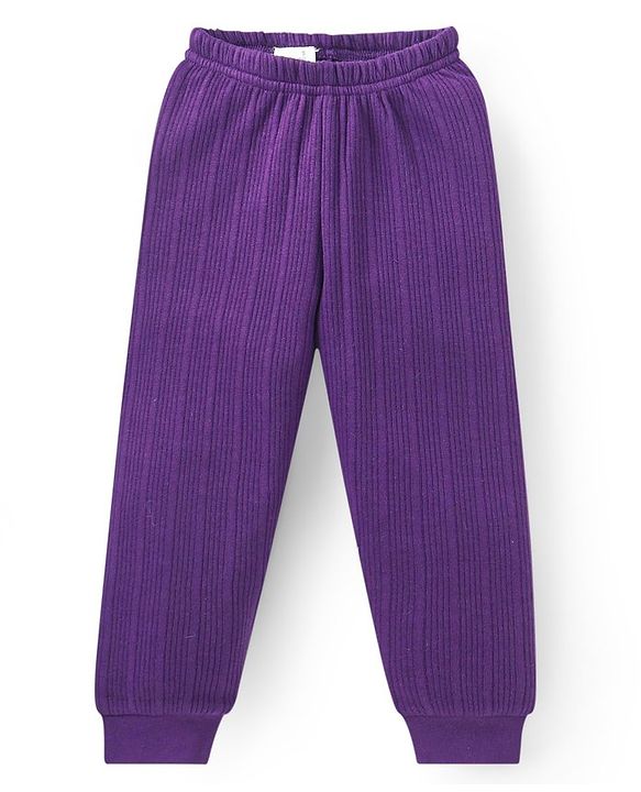 Babyhug Full Sleeves Front Open  Thermal Vest & Pant Set Solid Colour - Purple