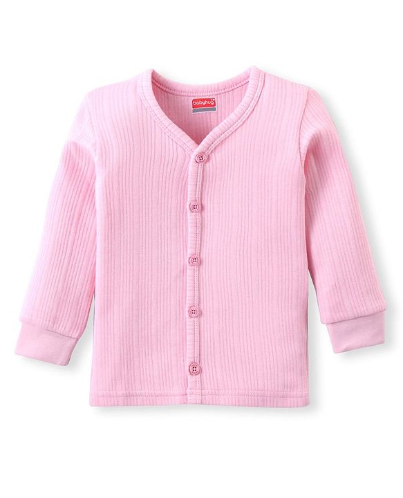Babyhug Cotton Full Sleeves Thermal Vest and Pant Set Solid - Pink