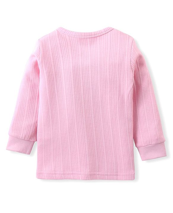 Babyhug Cotton Full Sleeves Thermal Vest and Pant Set Solid - Pink