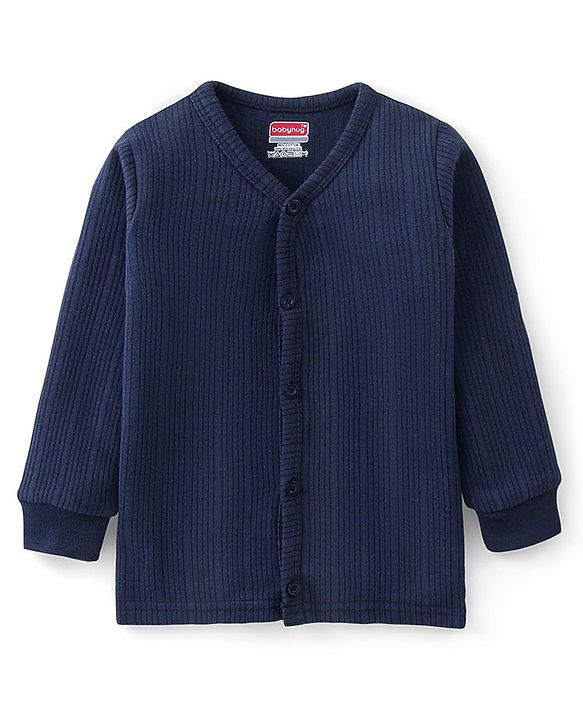 Babyhug Full Sleeves Solid Thermal Vest & Pant - Navy Blue