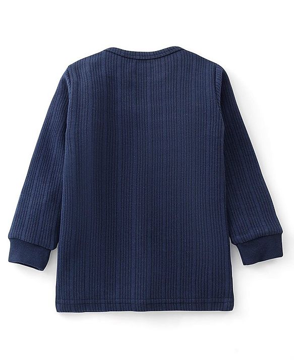 Babyhug Full Sleeves Solid Thermal Vest & Pant - Navy Blue