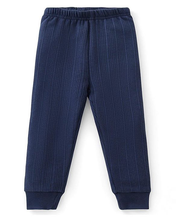 Babyhug Full Sleeves Solid Thermal Vest & Pant - Navy Blue