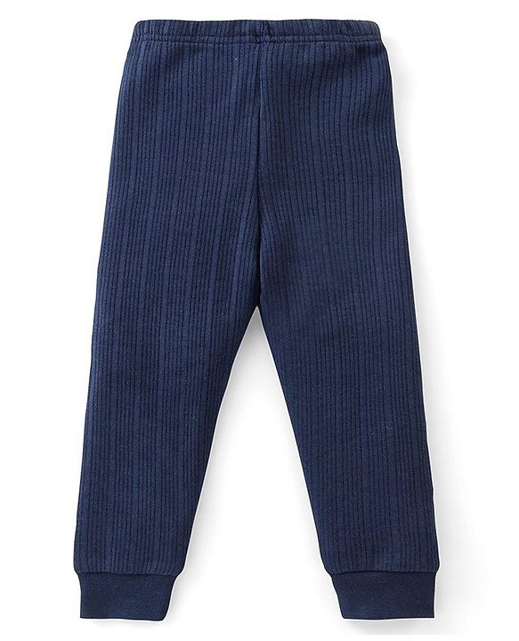 Babyhug Full Sleeves Solid Thermal Vest & Pant - Navy Blue