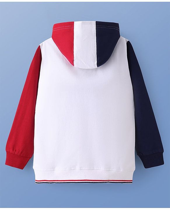 Pine Kids Cotton Knit Full Sleeves Front Open Hooded Sweatjacket With Ball Design - White