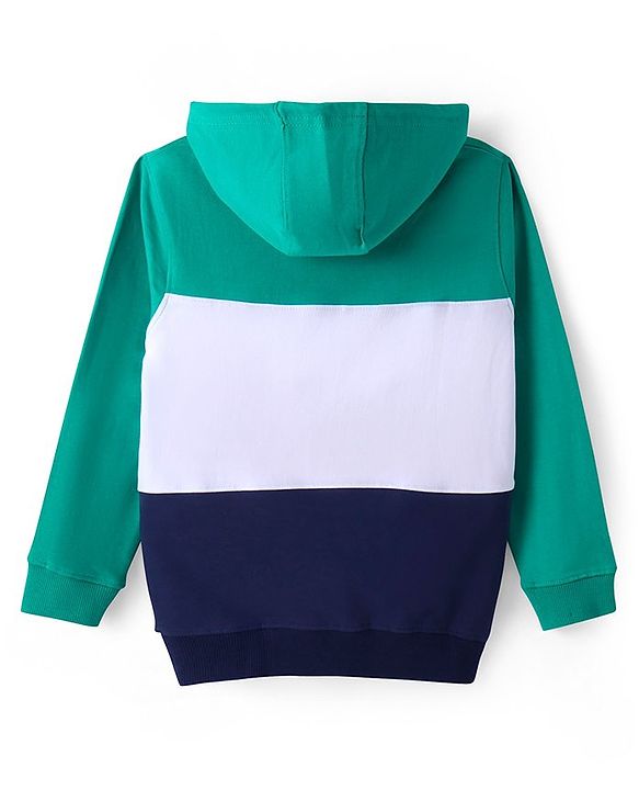 Pine Kids Cotton Full Sleeves Hooded Sweatshirt with Text Print - Sea Green