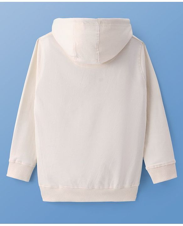 Pine Kids Cotton Knit Full Sleeves Hooded Sweat Shirt With Car Print - White