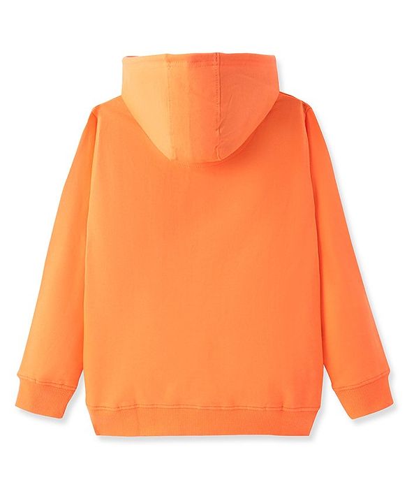 Pine Kids Cotton Knit Full Sleeves Hooded Sweatshirt  with Tiger Design - Orange