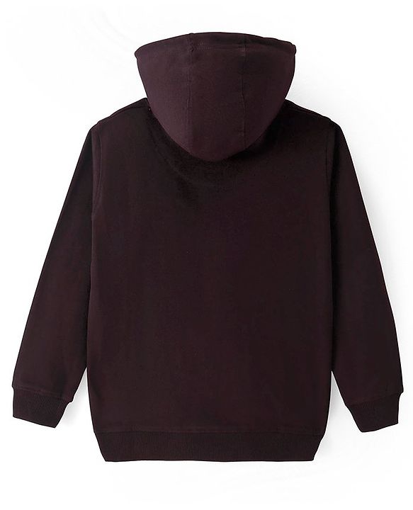 Pine Kids Cotton Knit Full Sleeves Hooded Sweatshirt with Dino Print - Brown