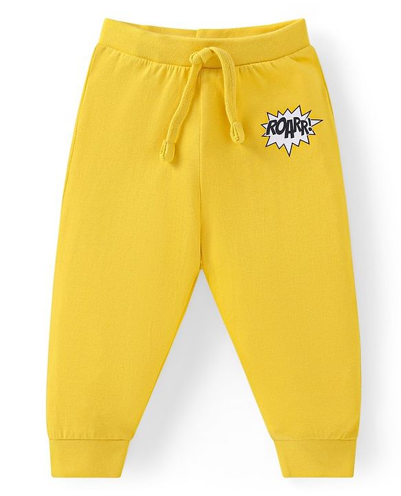 Babyhug Cotton Knit Full Length Striped & Tiger Printed Lounge Pants Pack of 3 - Navy Blue & Yellow