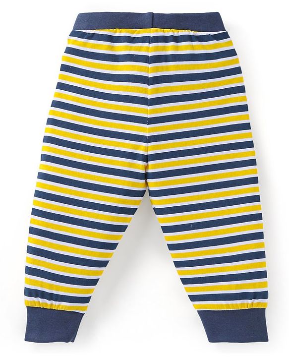 Babyhug Cotton Knit Full Length Striped & Tiger Printed Lounge Pants Pack of 3 - Navy Blue & Yellow
