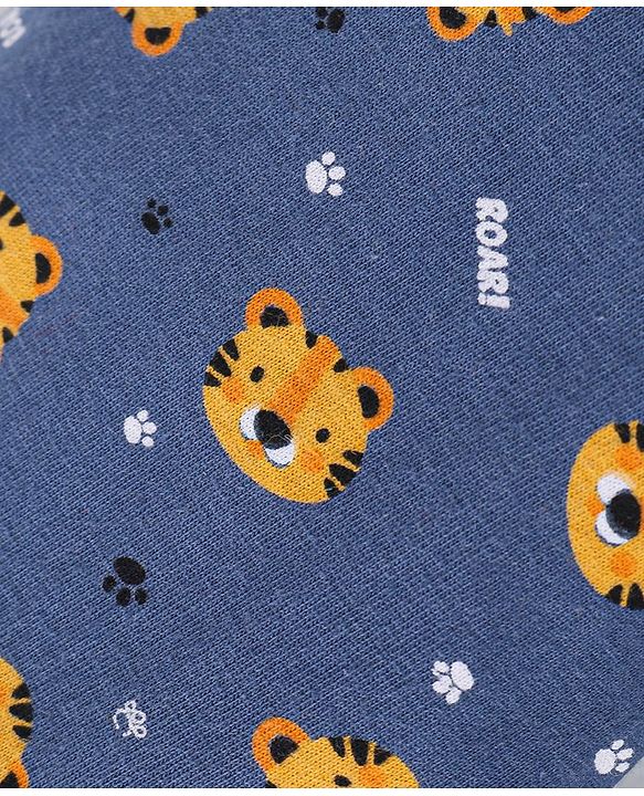 Babyhug Cotton Knit Full Length Striped & Tiger Printed Lounge Pants Pack of 3 - Navy Blue & Yellow