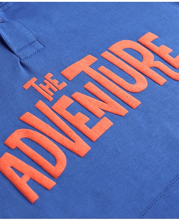 Pine Kids Cotton Knit Full Sleeves Hooded Sweatshirt with Text Design - Blue