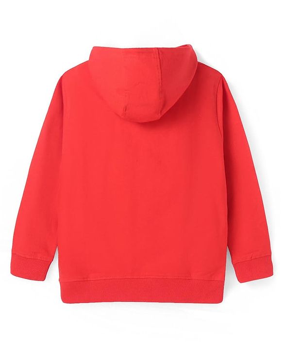 Pine Kids Cotton Knitted Full Sleeves Hooded Sweatshirt With Text Print - Red