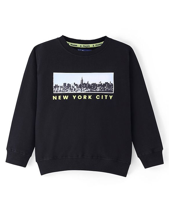 Pine Kids Cotton Knit Full Sleeves Sweatshirt with Text Print - Jet Black
