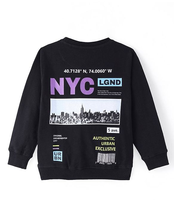 Pine Kids Cotton Knit Full Sleeves Sweatshirt with Text Print - Jet Black