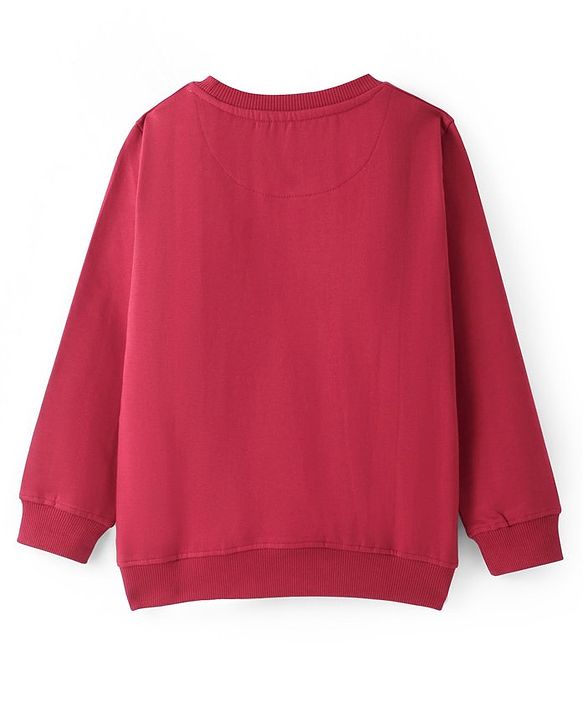 Pine Kids Knit Full Sleeves Sweatshirt Text Print - Red