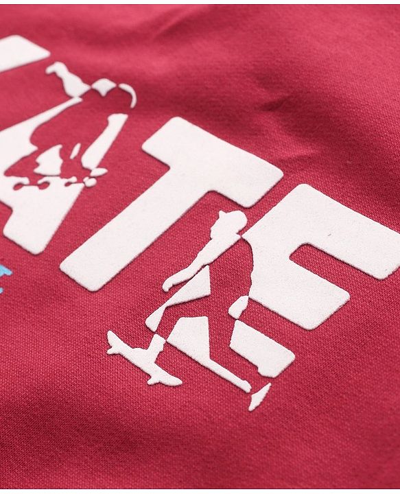 Pine Kids Knit Full Sleeves Sweatshirt Text Print - Red