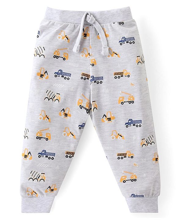 Babyhug Cotton Knit Full Length Lounge Pants with Vehicle Print Pack of 3 - Multicolour