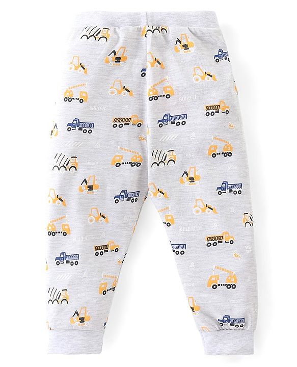 Babyhug Cotton Knit Full Length Lounge Pants with Vehicle Print Pack of 3 - Multicolour