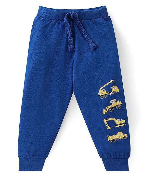 Babyhug Cotton Knit Full Length Lounge Pants with Vehicle Print Pack of 3 - Multicolour