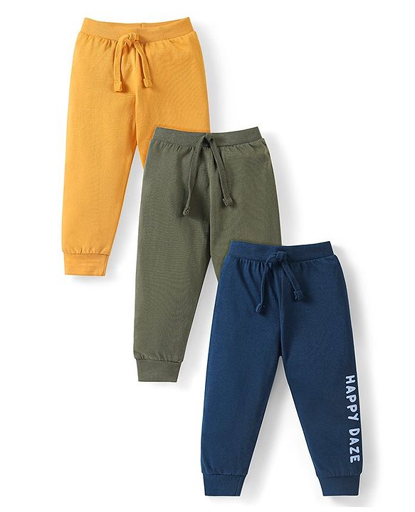 Babyhug Cotton Knit Full Length Lounge Pants with Text Print Pack of 3 - Multicolour