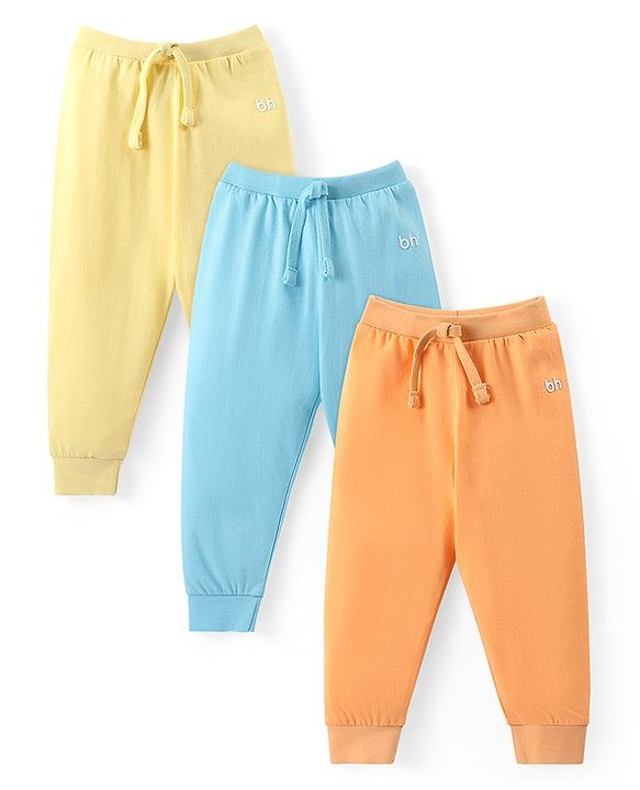 Babyhug Cotton Knit Full Length Lounge Pants Solid Colour Pack of 3 - Multicolour