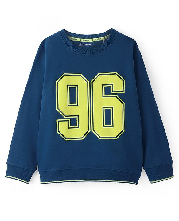 Pine Kids Knit Full Sleeves Sweatshirt Number Print - Navy Blue