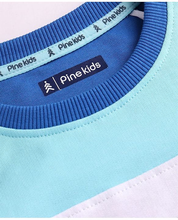 Pine Kids Cotton Knit Full Sleeves Cut & Sew Sweatshirt With Text Design - Turquoise
