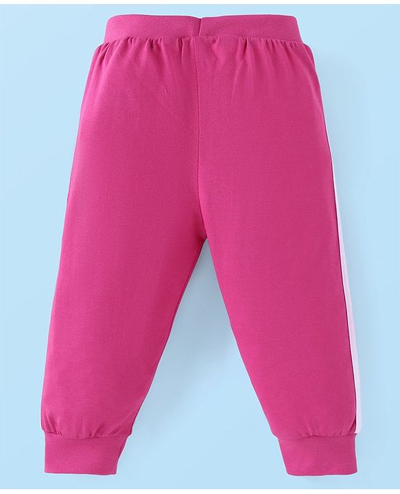 Babyhug Cotton Knit Full Length Solid Lounge Pants With Logo Print Pack of 3 - Violet Dark Pink & Pink