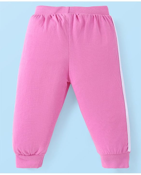 Babyhug Cotton Knit Full Length Solid Lounge Pants With Logo Print Pack of 3 - Violet Dark Pink & Pink