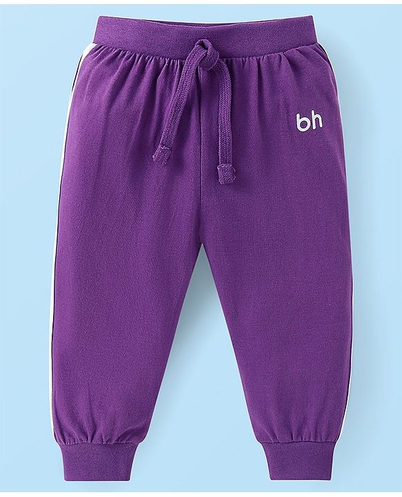 Babyhug Cotton Knit Full Length Solid Lounge Pants With Logo Print Pack of 3 - Violet Dark Pink & Pink