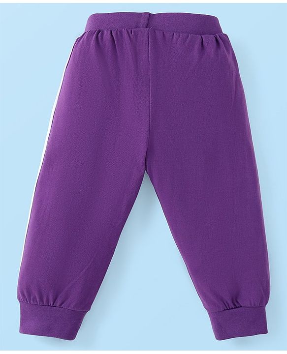 Babyhug Cotton Knit Full Length Solid Lounge Pants With Logo Print Pack of 3 - Violet Dark Pink & Pink
