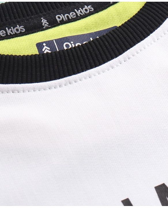 Pine Kids Cotton Knit Full Sleeves Sweatshirt with Stripes & Space Theme Print - White