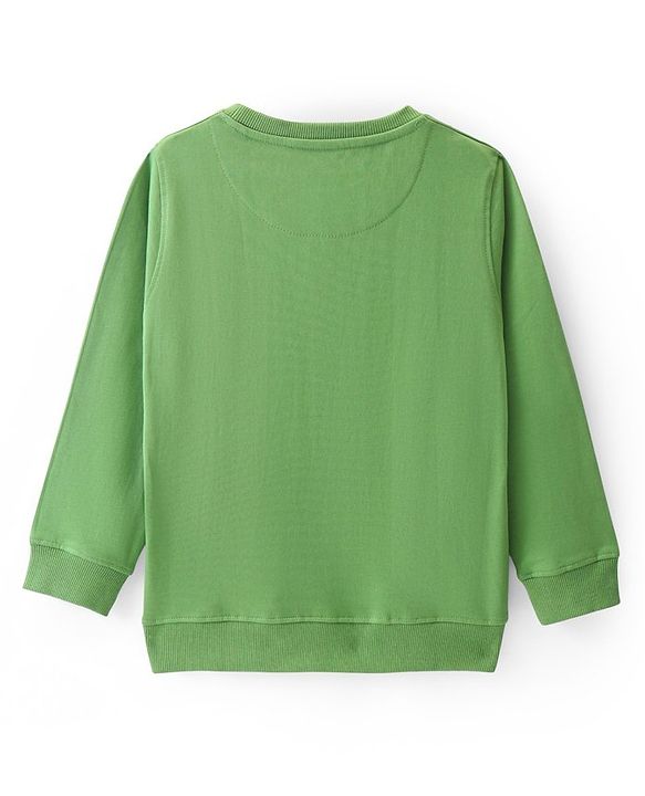 Pine Kids Cotton Full Sleeves Sweatshirt Tiger & Text Print - Green