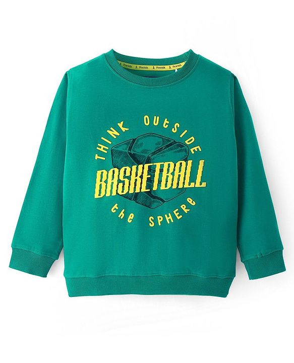 Pine Kids Cotton Knit Full Sleeves Sweatshirt With Text Print - Green