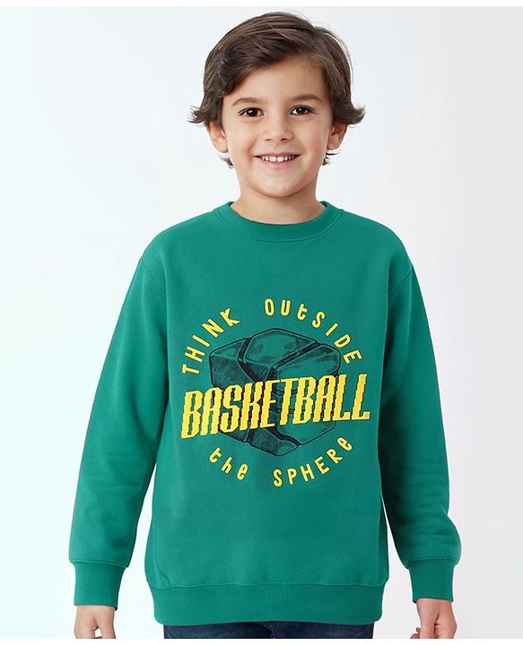 Pine Kids Cotton Knit Full Sleeves Sweatshirt With Text Print - Green