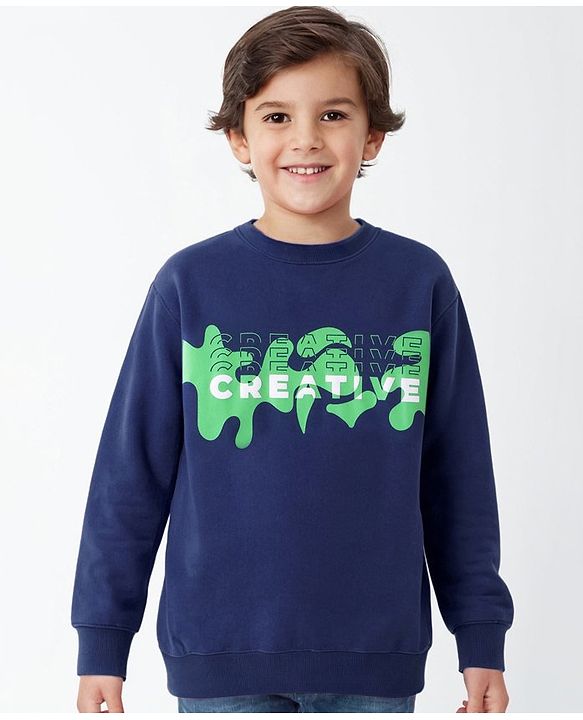 Pine Kids Cotton Knit Full Sleeves Sweatshirt With Text Print - Blue