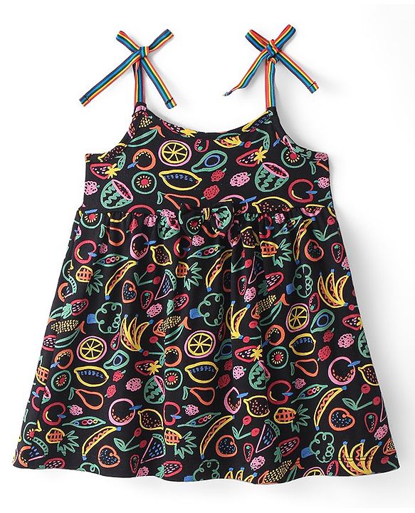 Babyhug Single Jersey Sleeveless Frock with Bloomer & Fruit Print - Navy Blue