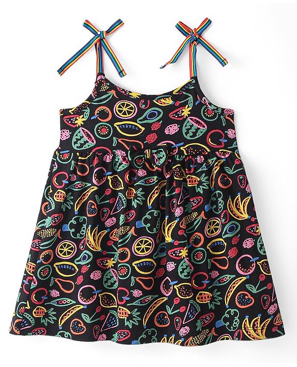 Babyhug Single Jersey Sleeveless Frock with Bloomer & Fruit Print - Navy Blue