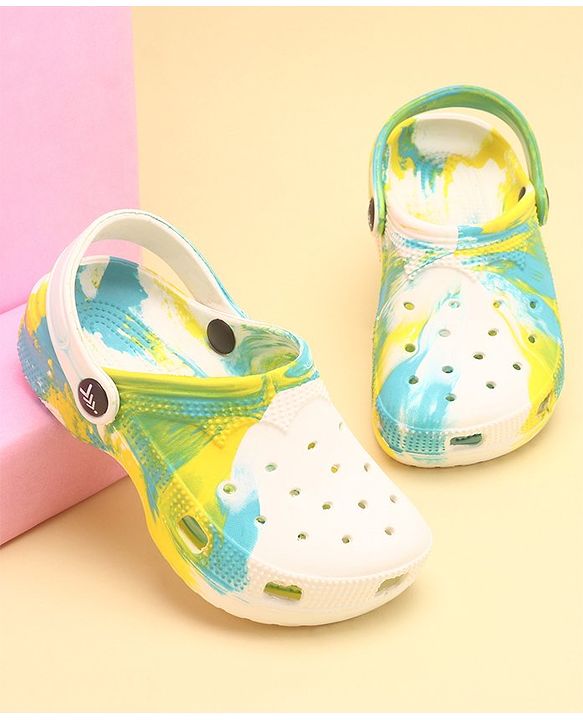Pine Kids Slip On Printed Clogs with Back Strap - White & Yellow (Print May Vary)