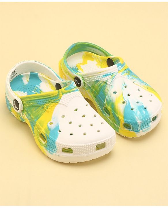 Pine Kids Slip On Printed Clogs with Back Strap - White & Yellow (Print May Vary)