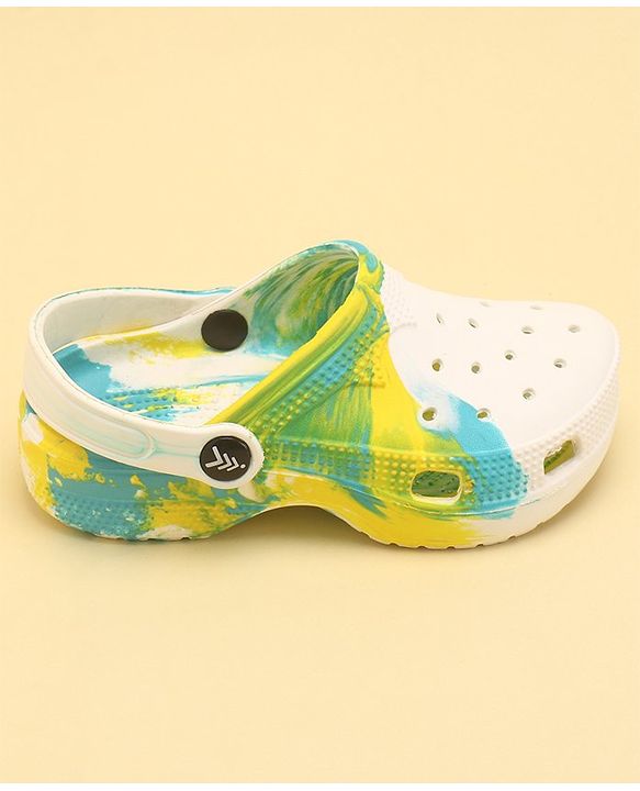 Pine Kids Slip On Printed Clogs with Back Strap - White & Yellow (Print May Vary)
