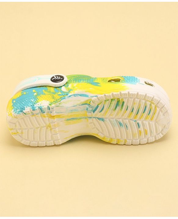 Pine Kids Slip On Printed Clogs with Back Strap - White & Yellow (Print May Vary)