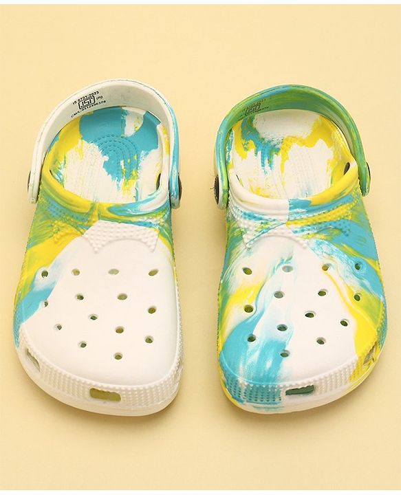 Pine Kids Slip On Printed Clogs with Back Strap - White & Yellow (Print May Vary)