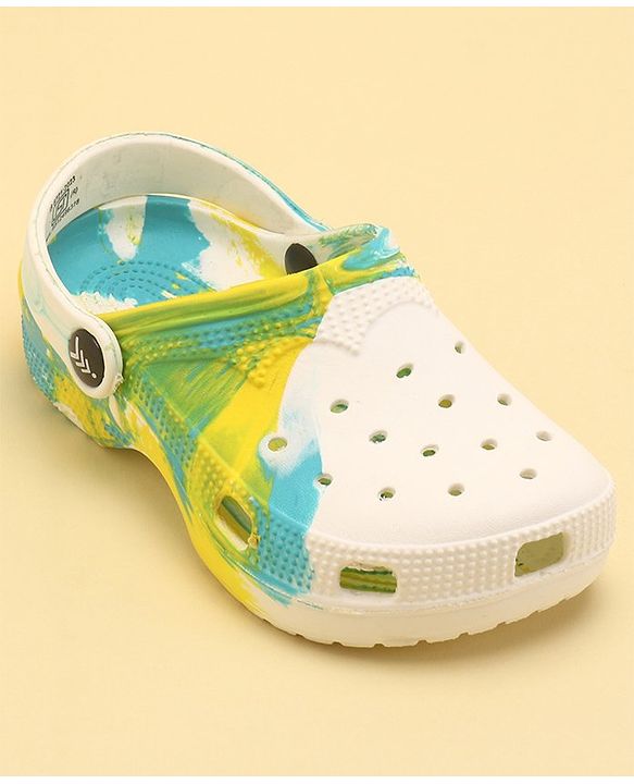 Pine Kids Slip On Printed Clogs with Back Strap - White & Yellow (Print May Vary)