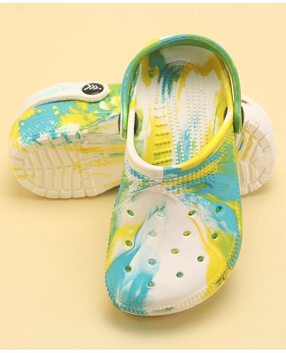 Pine Kids Slip On Printed Clogs with Back Strap - White & Yellow (Print May Vary)