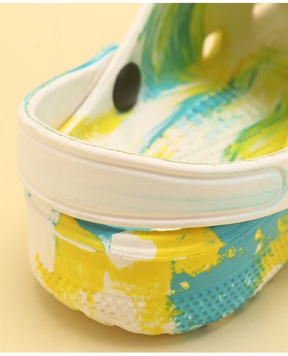 Pine Kids Slip On Printed Clogs with Back Strap - White & Yellow (Print May Vary)