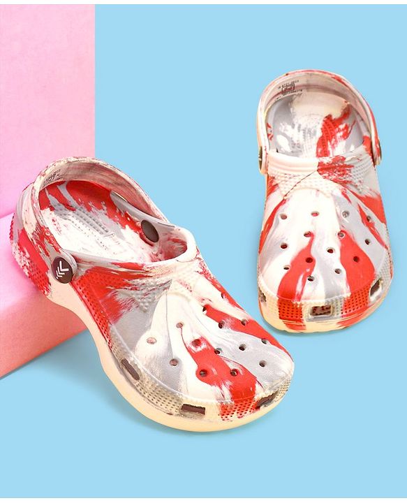 Pine Kids Clogs with Back Straps - White & Red (Print May Vary)