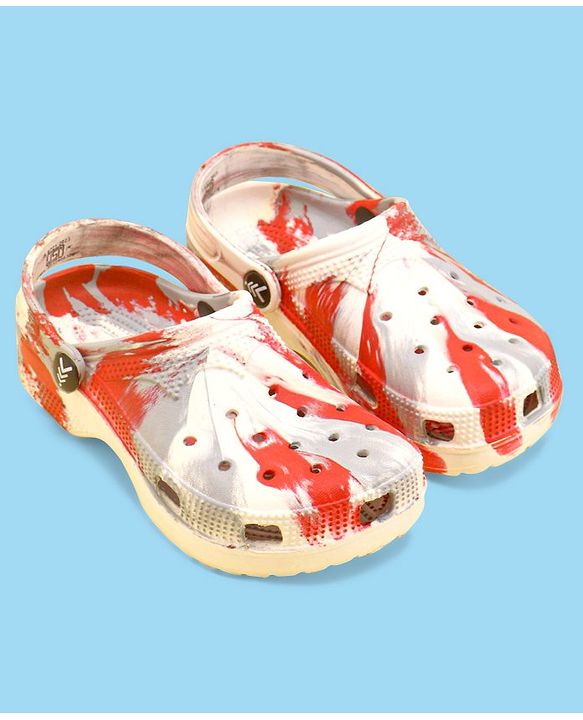 Pine Kids Clogs with Back Straps - White & Red (Print May Vary)
